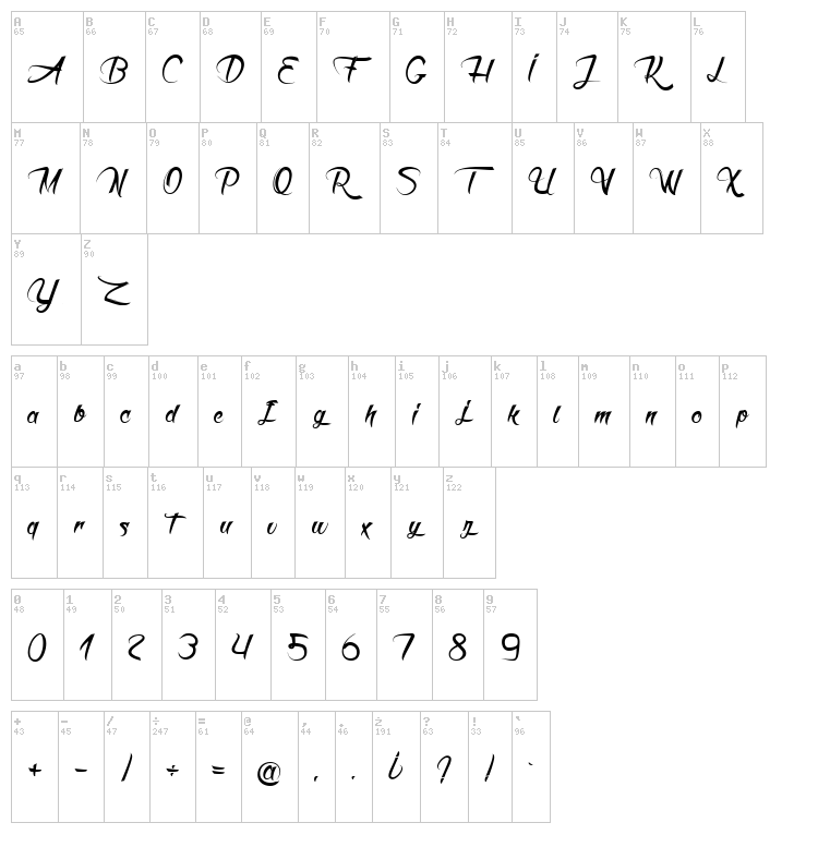 Death in the Shadow font map